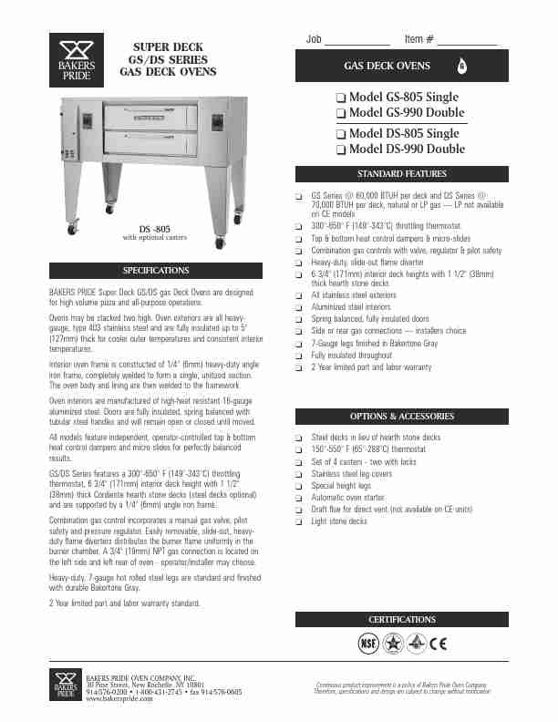 Bakers Pride Oven Oven DS-805 Single-page_pdf